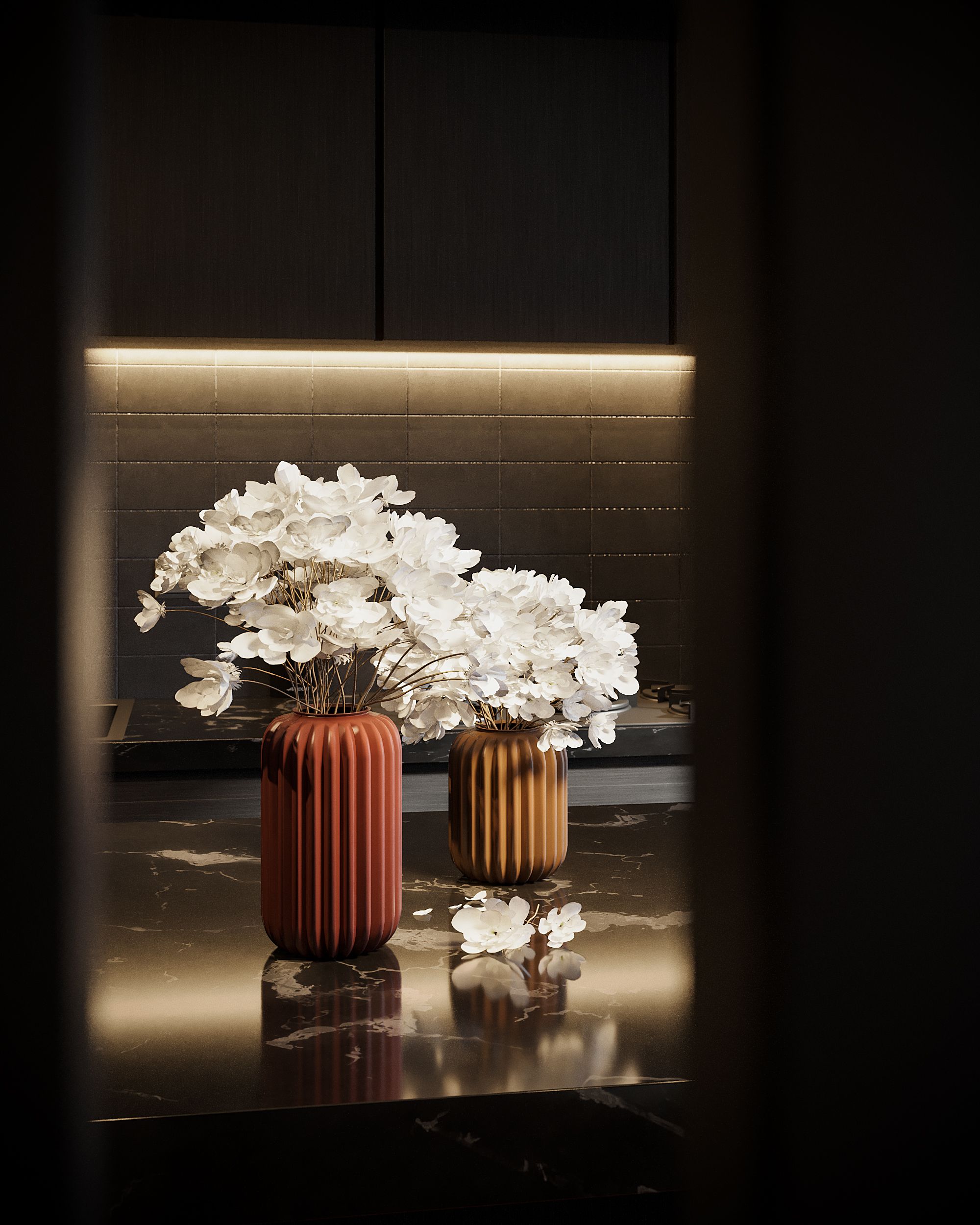 Nordic Ribbed Ceramic Pillar Vase