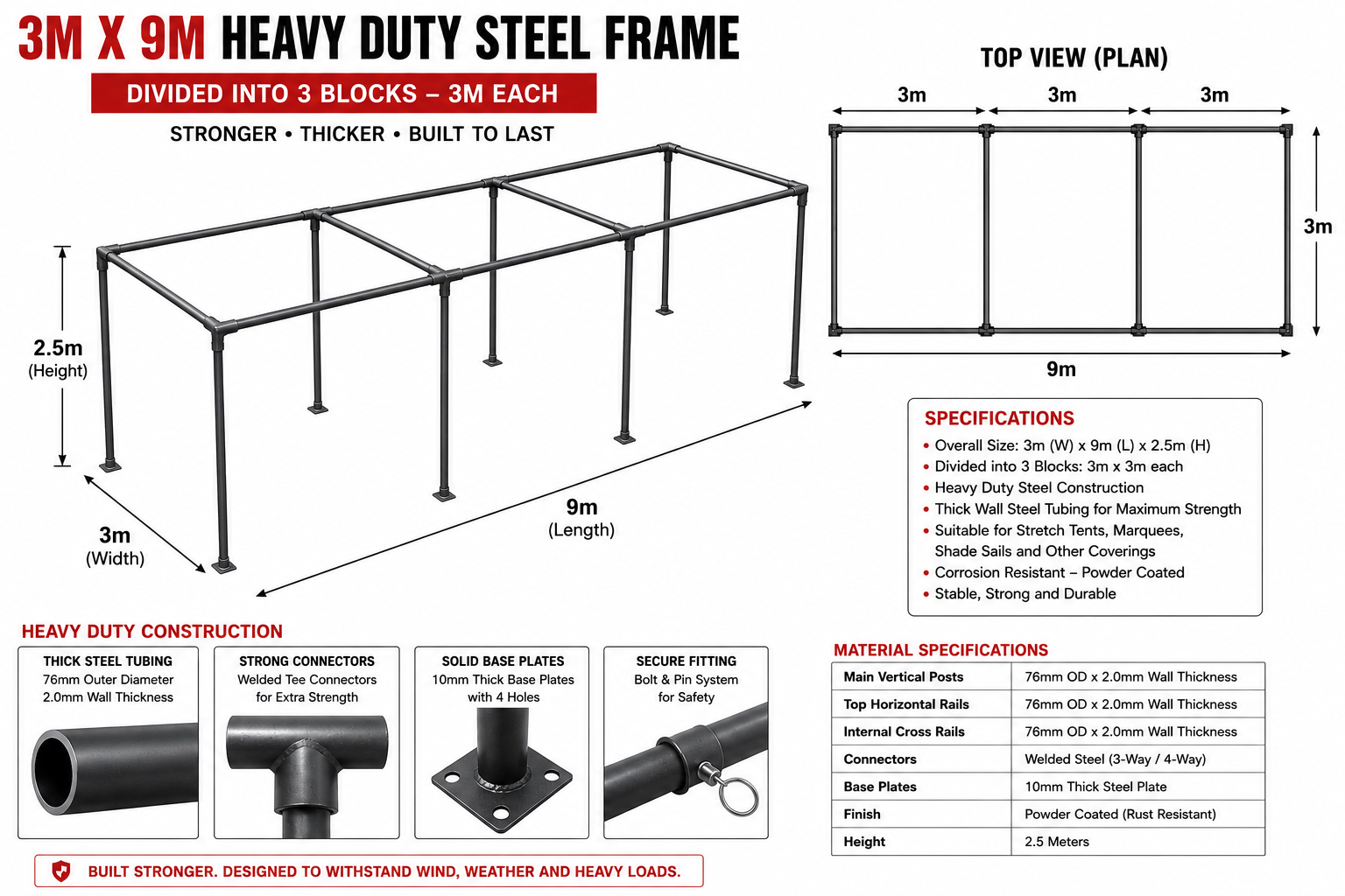 3x9 cabana frame only
