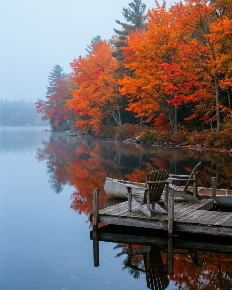 Lake Winnipesaukee in autumn with fall foliage