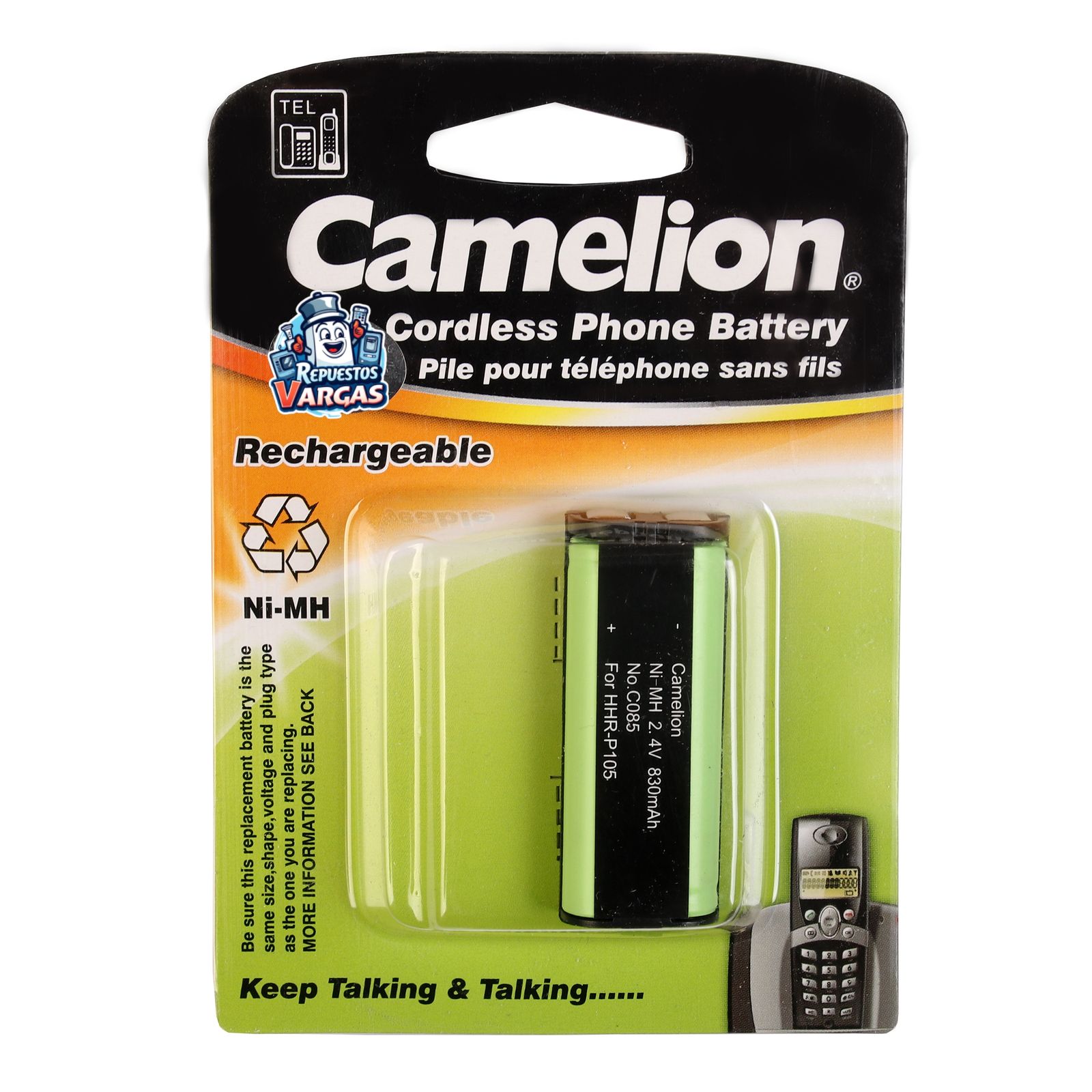 BATERIA TELEFONO CAMELION RECARGABLE 2.4V 830MAH