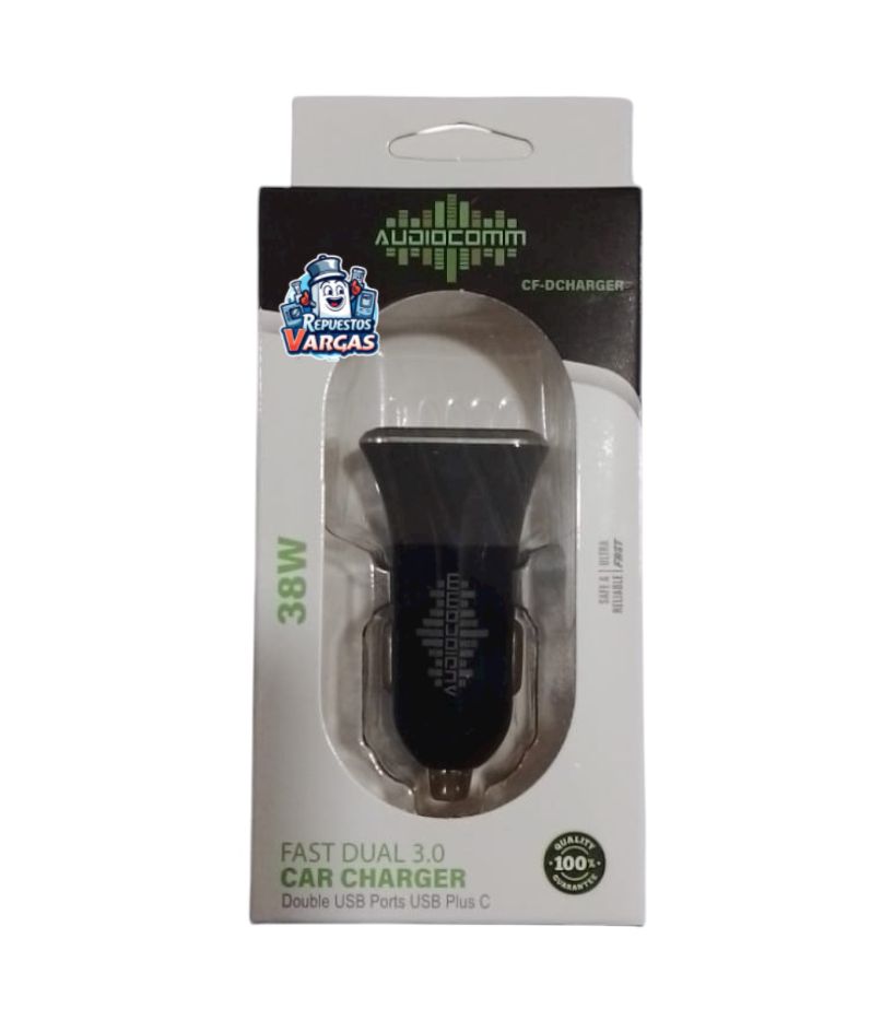 ADAPT DC CARGADOR CELULAR P/AUTO 5V 3AMP 38W USB + TIPO C CARGA RAPIDA 12-2V