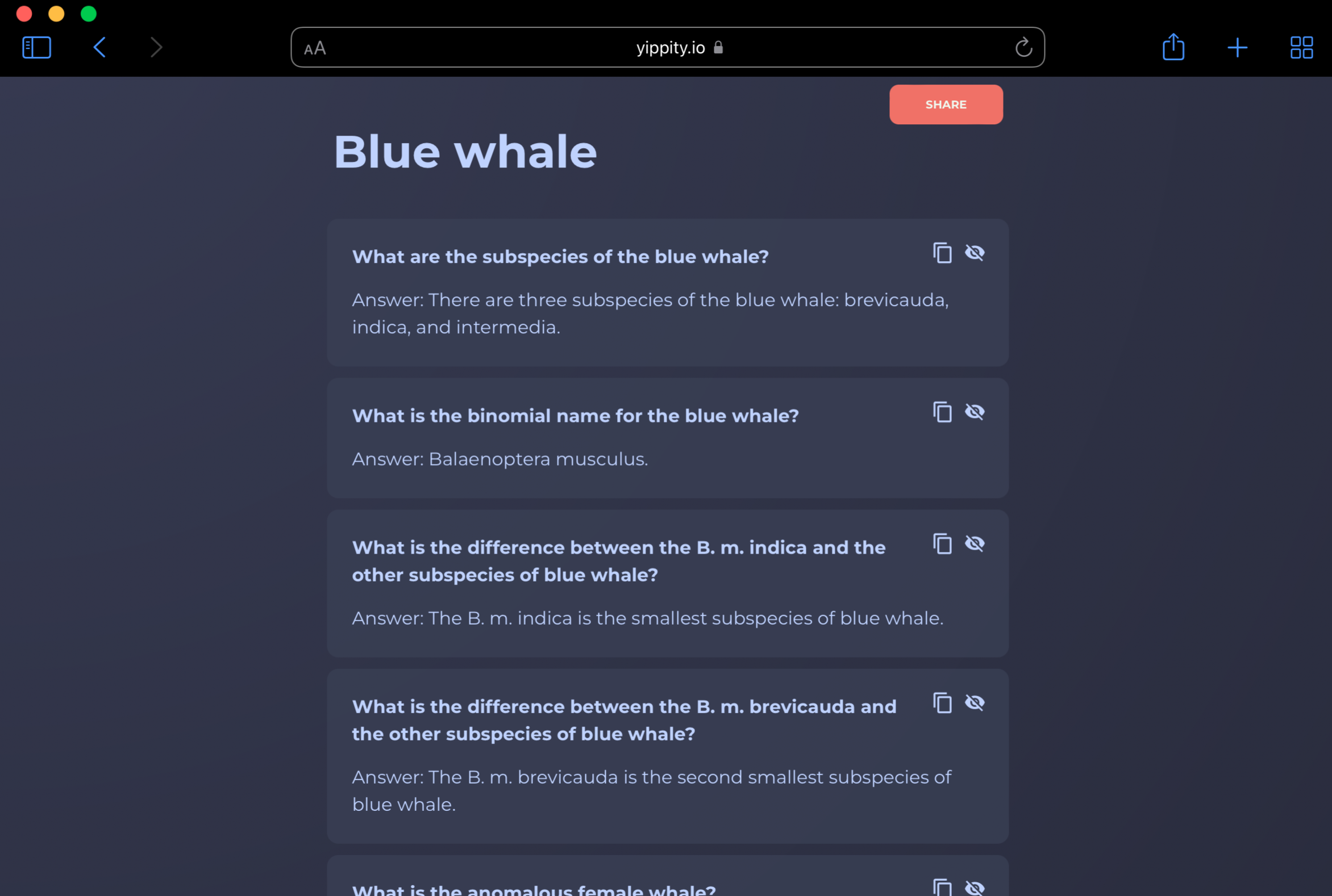 Quiz editing interface