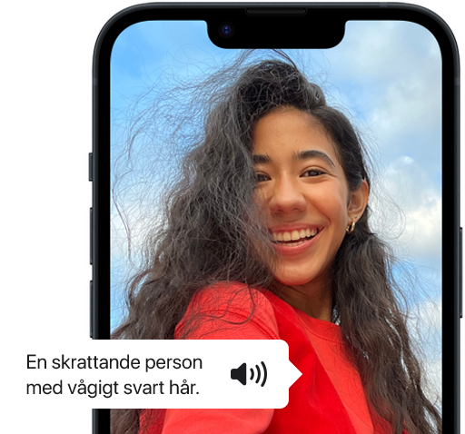 VoiceOver-beskrivning av en bild av en person på iPhone.