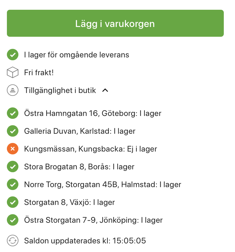 Visar lagerstatus