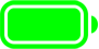 En symbol med ett fulladdat batteri i fluorescerande grönt. 