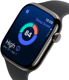 Apple Watch Series 11, titanboett i skifferfinish, skärmen visar sömnpoäng