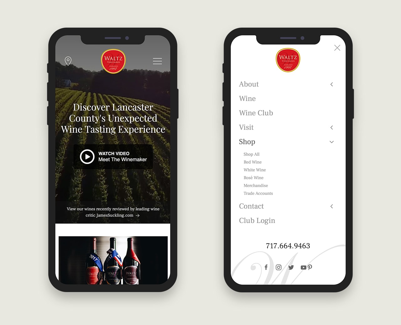Waltz vineyards mobile mockups