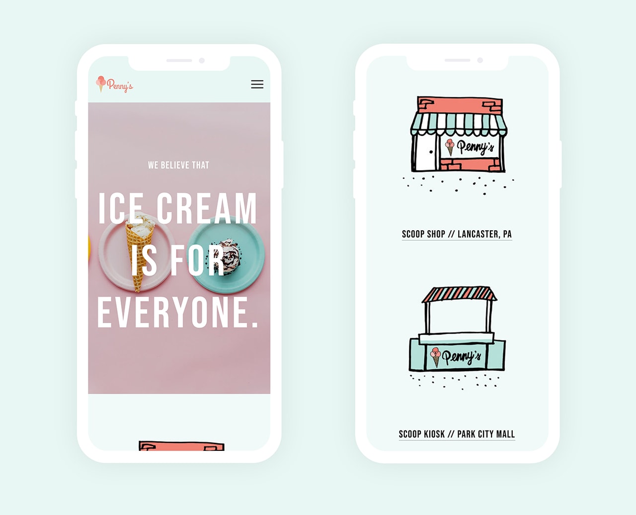 Pennys Ice Cream Phone Mockups