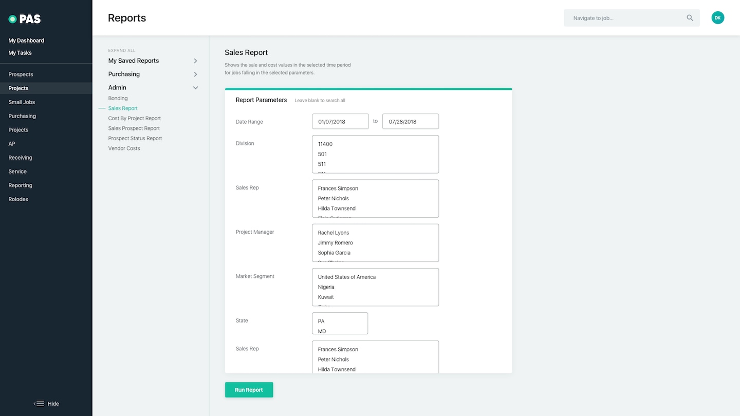 Project management app screen