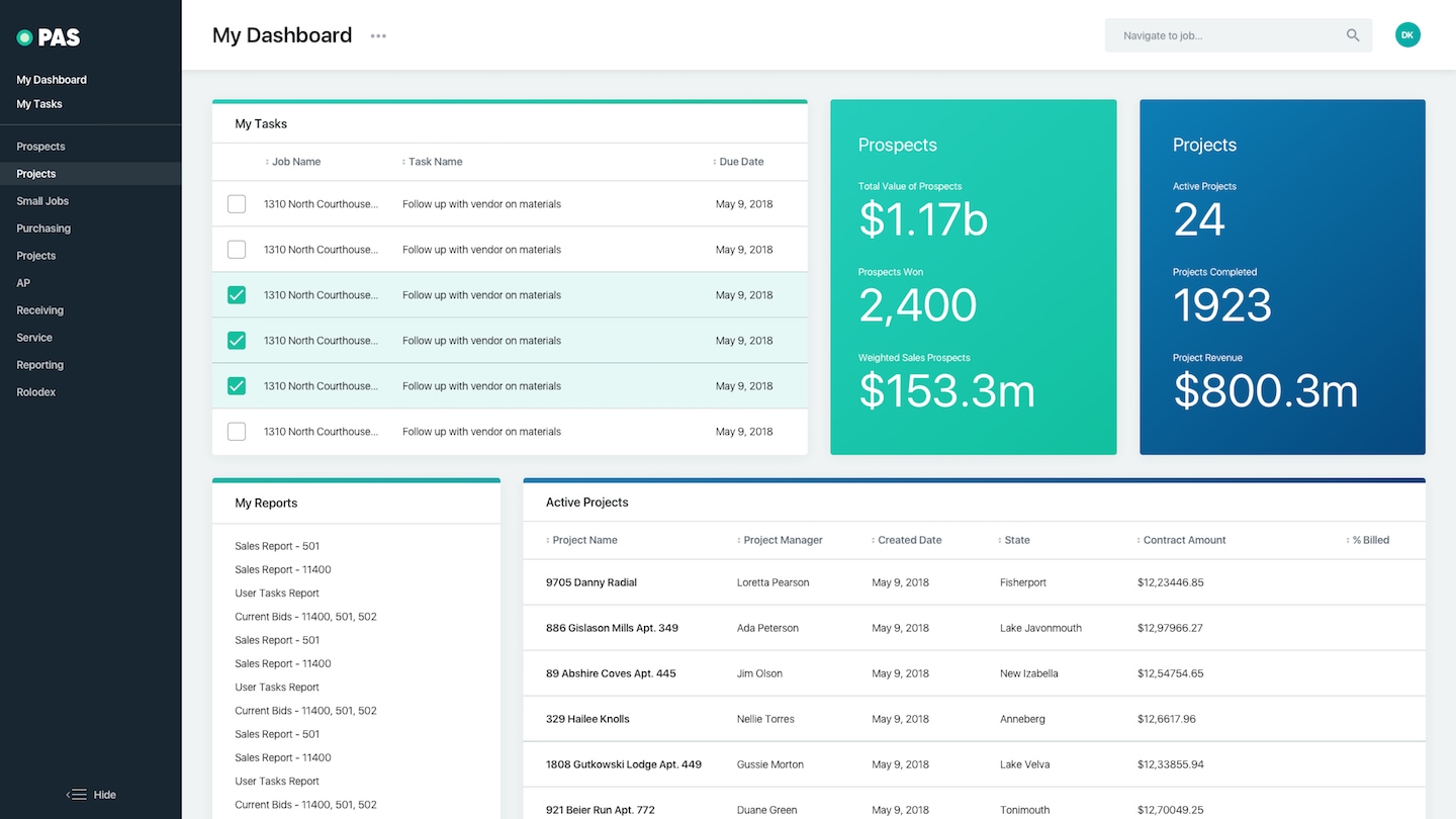 Project management app screen