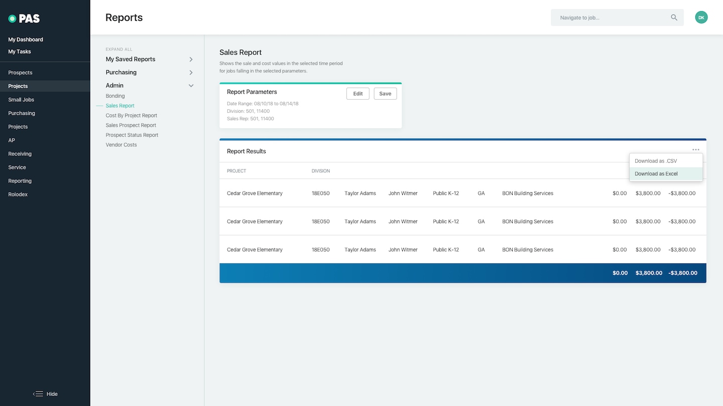 Project management app screen