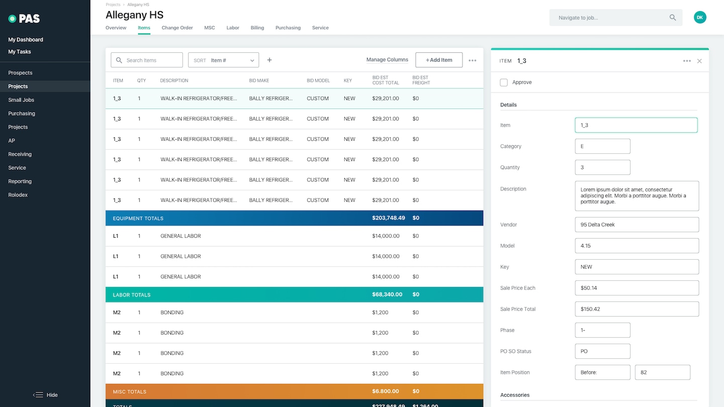 Project management app screen