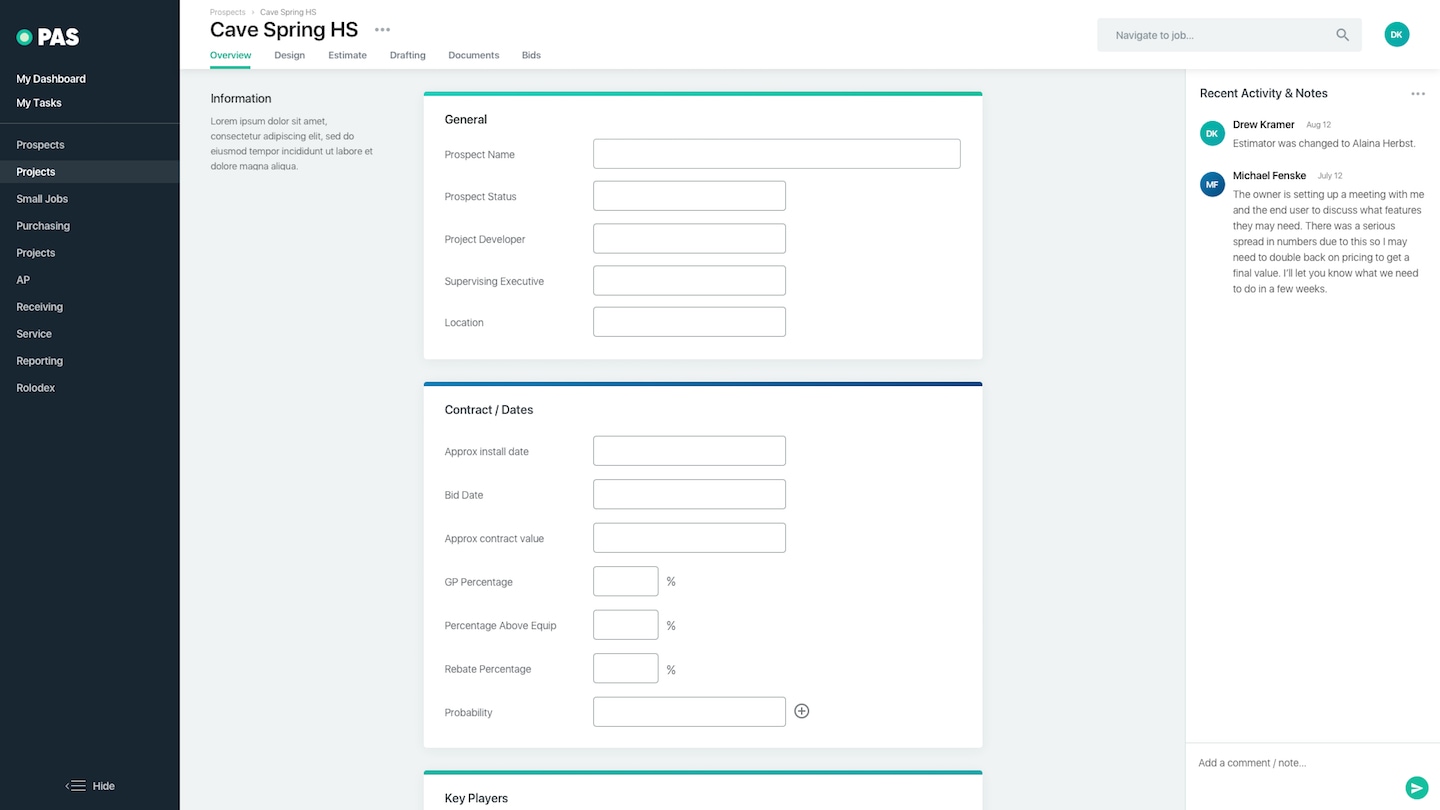 Project management app screen