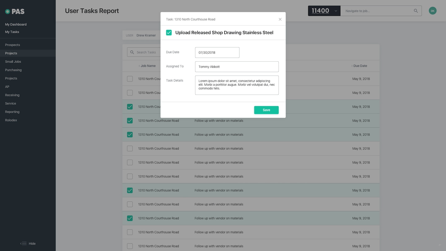 Project management app screen