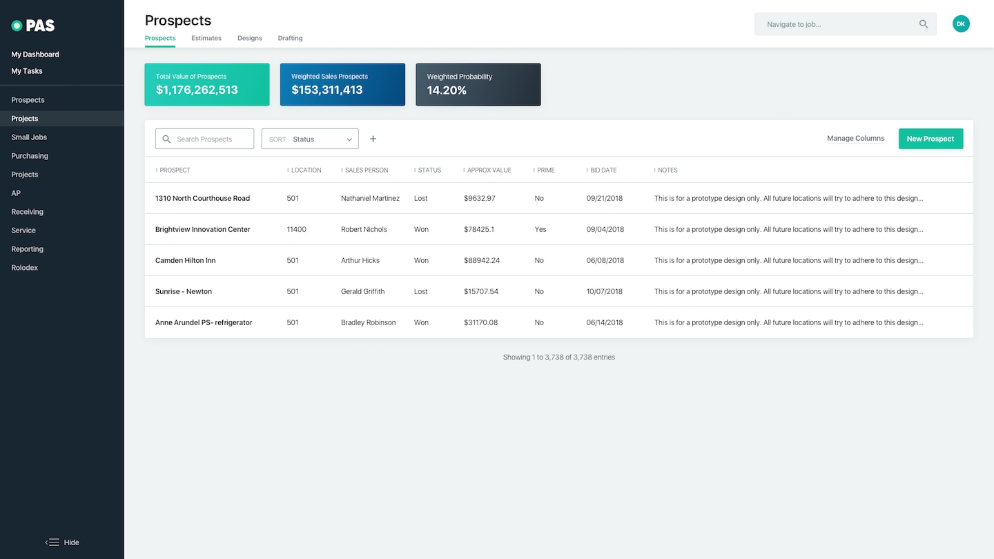 Project management app screen