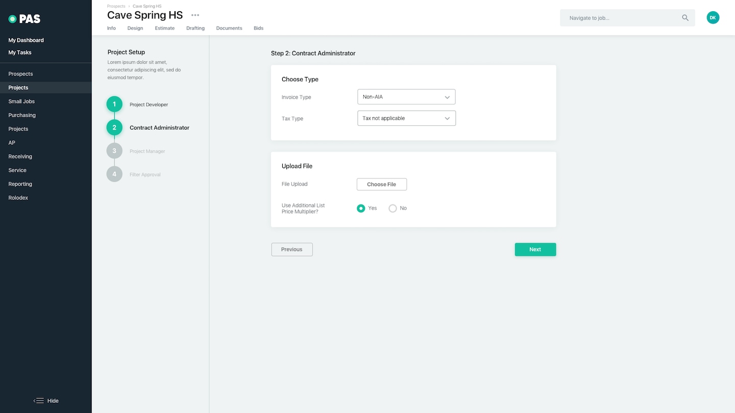 Project management app screen