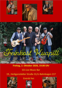 Feinkost Kvapill – LIVE - Fri, Oct 02, 2026, 19:00 at G5 - Live Music Bar, Heiligenstädter Straße 31, 1190 Wien, Österreich