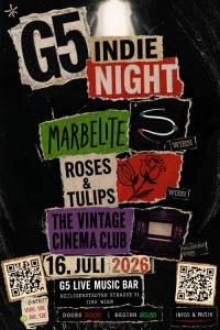 G5 Indie Night – LIVE - Thu, Jul 16, 2026, 20:00 at G5 - Live Music Bar, Heiligenstädter Straße 31, 1190 Wien, Österreich