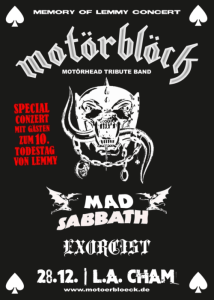 MOTÖRBLÖCK / MAD SABBATH / EXORCIST // 28.12.25 - 28.12.2025 19:00 at L.A. Cham, Badstraße 19, 93413 Cham, Deutschland