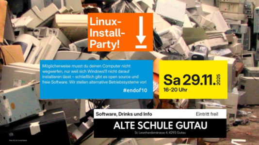 Linux-Install-Party! - 29.11.2025 14:00 at Alte Schule Gutau, St.Leonharderstr 4, 4293 Gutau, Österreich