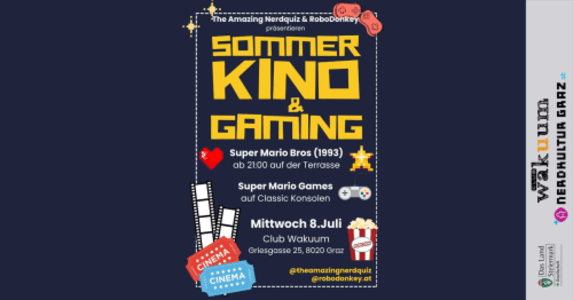 Nerdquiz ＆ Robodonkey: Gaming u. Sommerkino - Mi., 08.07.2026, 18:00 at Club Wakuum, Griesgasse 25, 8020 Graz, Österreich