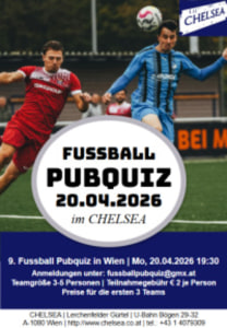 FUSSBALL PUB QUIZ - Mo., 20.04.2026, 20:00 at Chelsea, U-Bahnbögen 29-30, 1080 Wien, Österreich