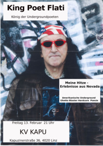 KING POET FLATI: Meine Hitze - Erlebnisse aus Nevada - 13.02.2026 21:00 at KAPU, Kapuzinerstraße 36, 4021 Linz, Österreich
