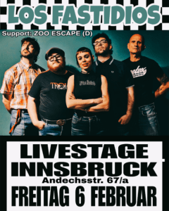 LOS FASTIDIOS - ZOO ESCAPE - 06.02.2026 19:00 at LiveStage Tirol, Andechsstrasse 67a, 6020 Innsbruck, Österreich