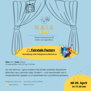 Fairytale Factory – Märchen neu gespielt - Wed, Apr 29, 2026, 14:00 at MÄX, Singergasse 6-8, 2700 Wiener Neustadt, Österreich