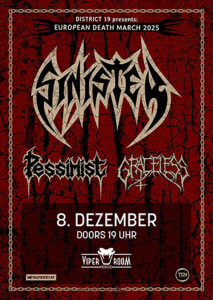 Live: SINISTER, PESSIMIST, GRACELESS - 08.12.2025 22:00 at Viper Room Vienna, Landstrasser Hauptstr. 38, 1030 Wien, Österreich