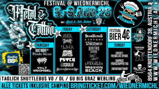 Metal ＆ Tattoo Festival #8 - Do., 06.08.2026, 11:00 at Wiednermichl Krottendorf 38, 8564 Krottendorf-Gaisfeld, Österreich