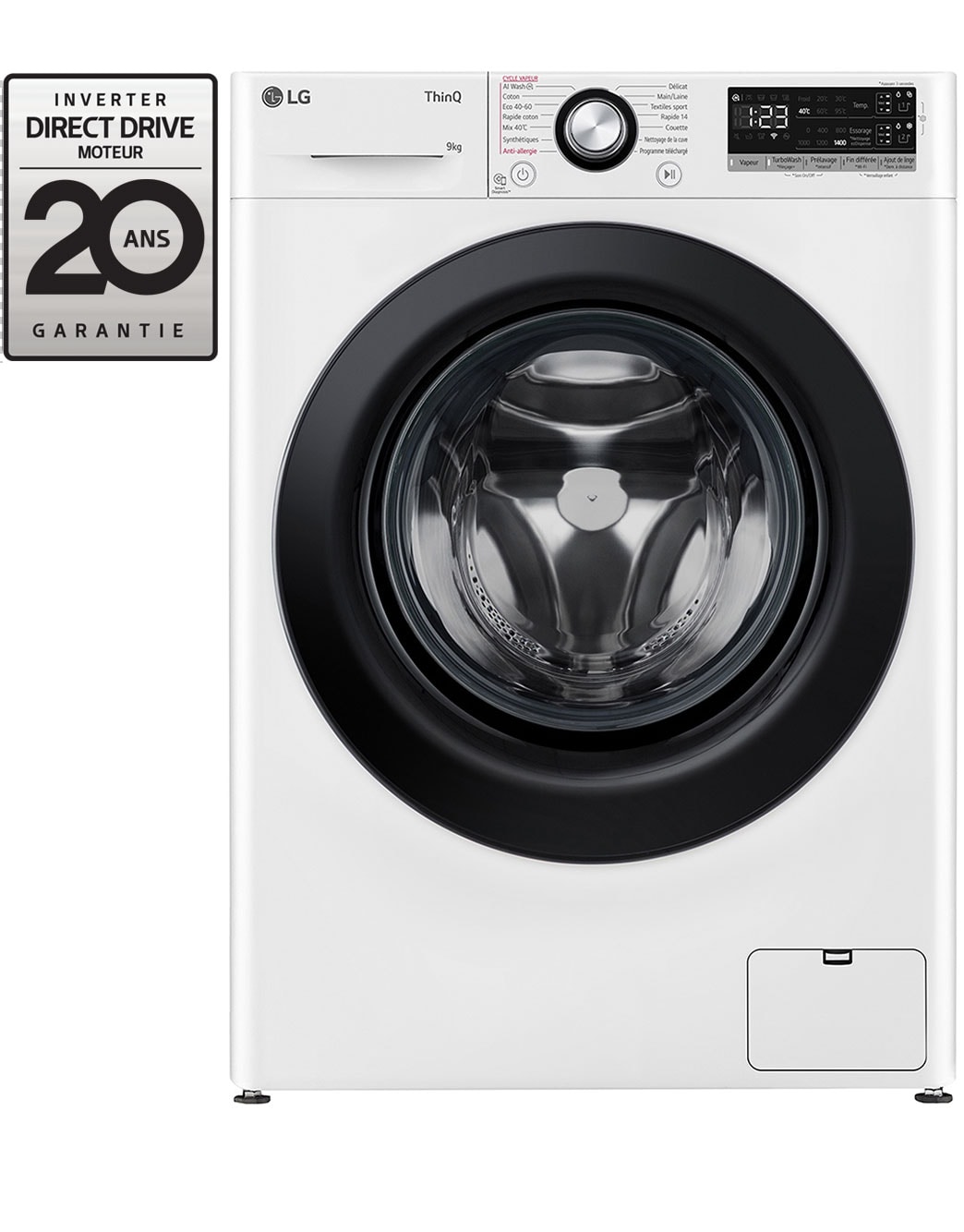 LG Lave-linge 9kg - 68L | Moteur intelligent AI Direct Drive™ garanti 10 ans | Dosage automatique ezDispense™ F94R35WHSA