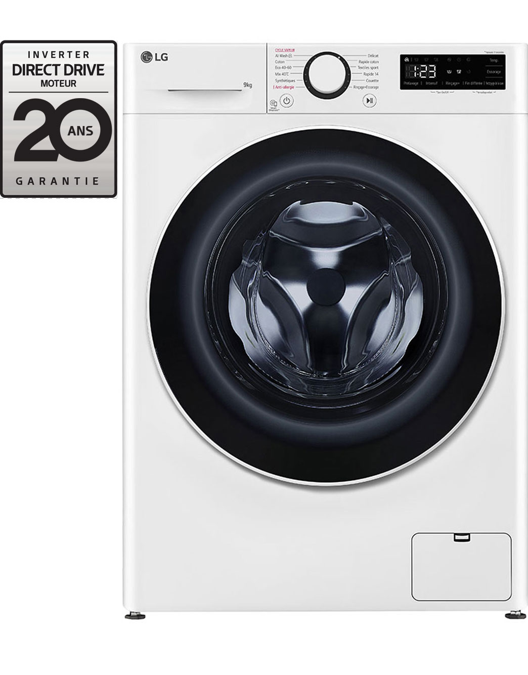 LG Lave-linge 9kg - 68L | AI Direct Drive™ | Grand tambour | Moteur Direct Drive™ garanti 10 ans F94R50WHS