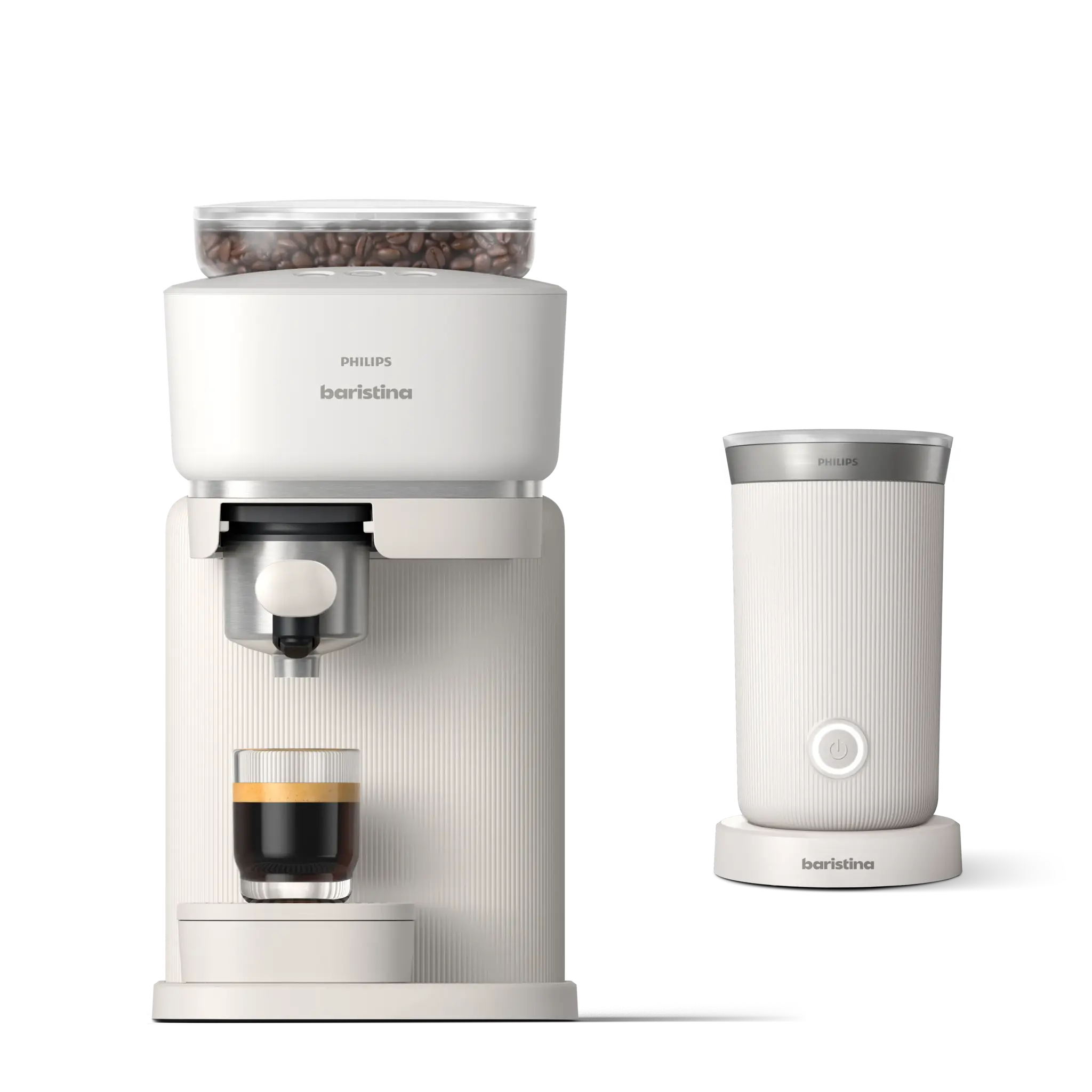 Philips Baristina Latte Machine à expresso - Cafetière à grain Blanche et mousseur à Lait