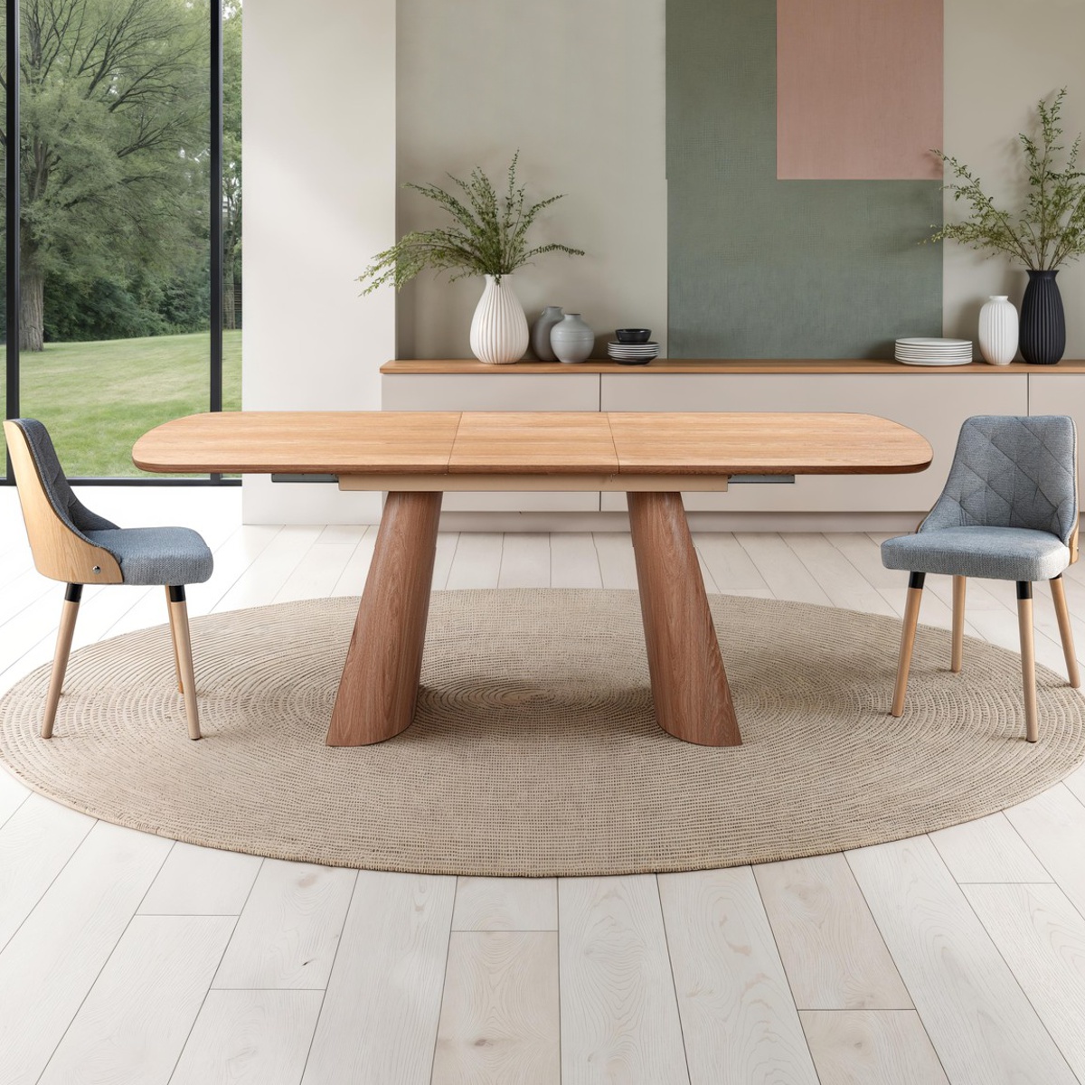 OTRA Wood table extensible en MDF plaqué Chêne avec pieds latéraux, 160-200 x 90 cm