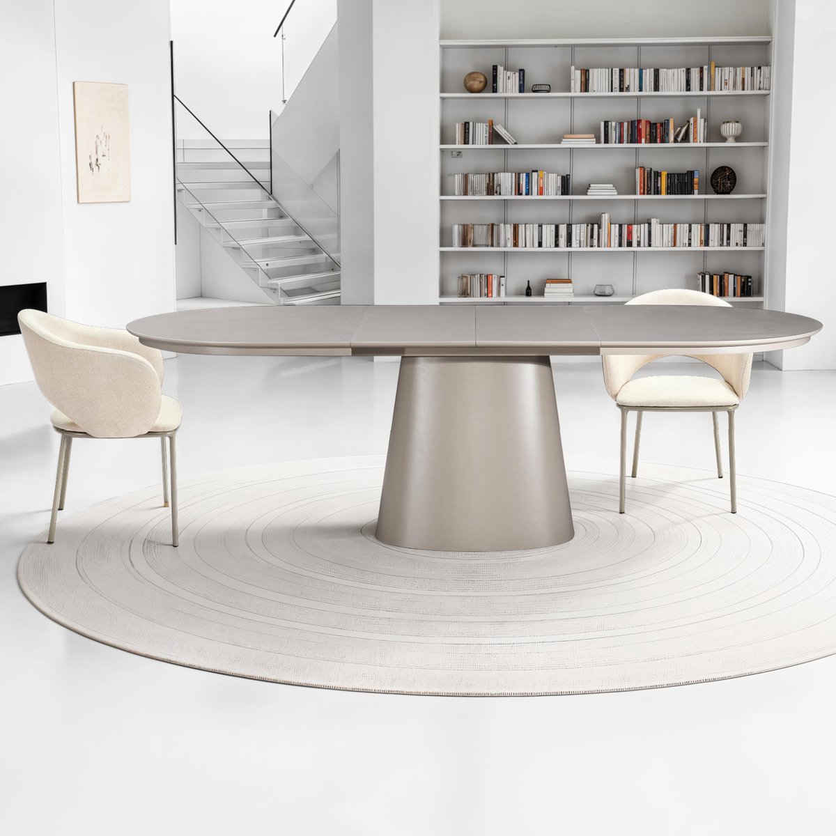 RAUMA Tortora table extensible en MDF laqué Taupe mat avec pied central, 160-200-240 x 100 cm