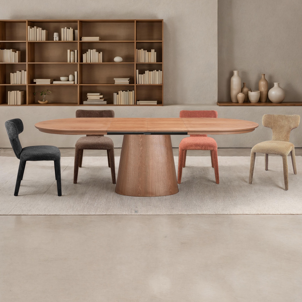 RAUMA Wood table extensible en MDF plaqué finition chêne avec pied central, 160-200-240 x 100 cm