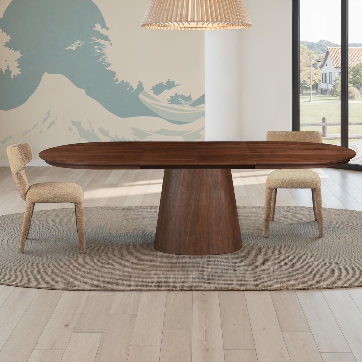 RAUMA Dark Wood table extensible en MDF plaqué finition noyer avec pied central, 160-200-240 x 100 cm