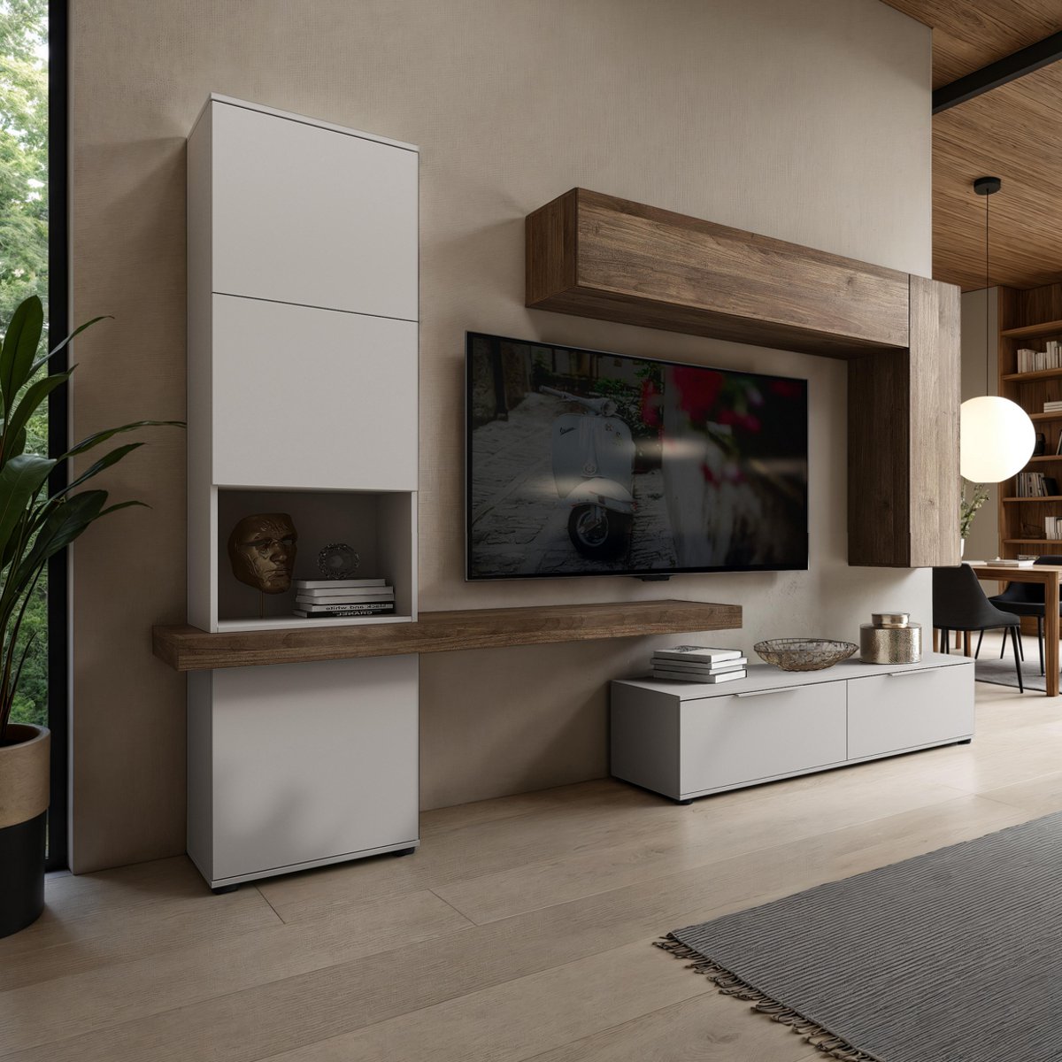 Living wall AXANDRA CASHMERE mat Finition cachemire Noyer H.207 L.280 P.496