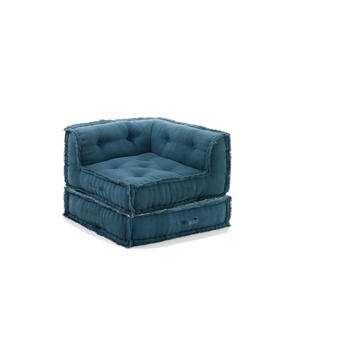 Chaise longue Yara bleu gaufré avec revêtement en coton nid d’abeille bleu. dimensions : L. 80 x P. 80 x H. 60 cm