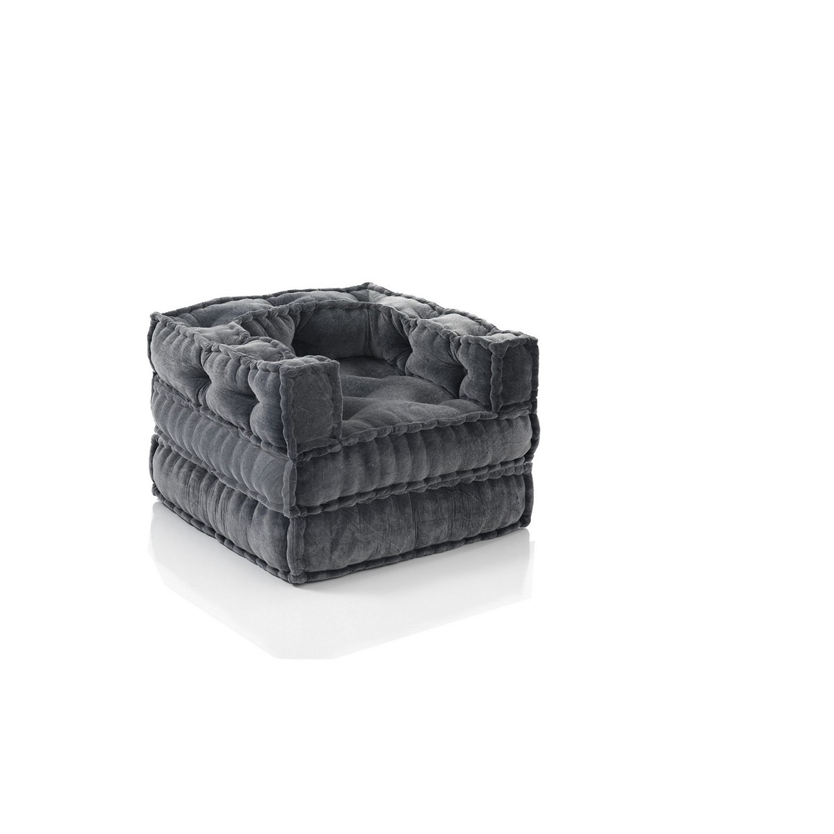 Chaise longue Yara grise. revêtue de velours de coton gris. dimensions : L. 80 x P. 80 x H. 60 cm