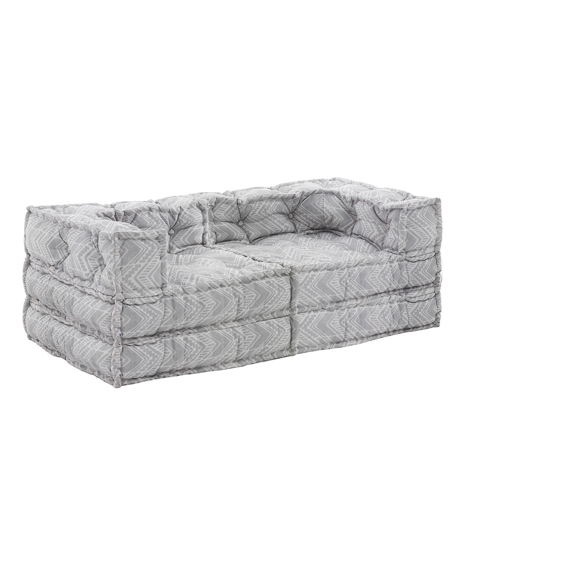 Canapé d’extérieur 2 places gris ikat. tissu imperméable. dimensions : L. 150 x P. 75 x H. 60 cm. coloris gris