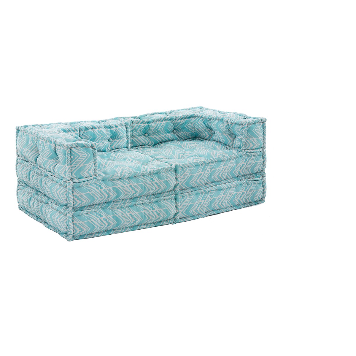 Canapé d’extérieur 2 places Ikat menthe. tissu imperméable. L.150 P.75 H.60 cm
