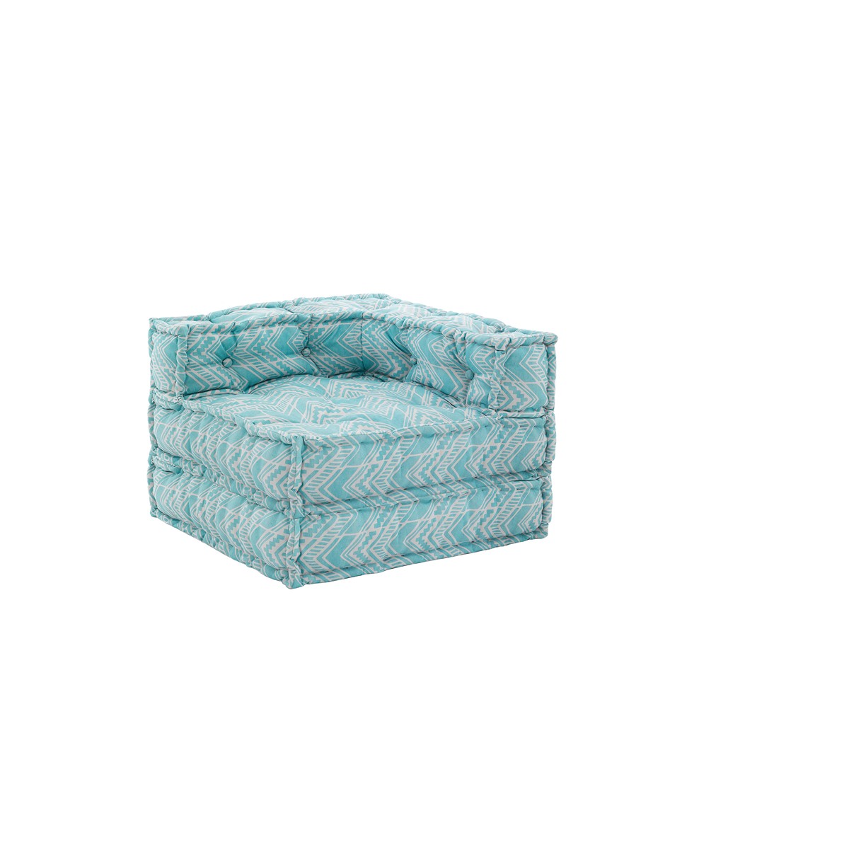 Fauteuil/chaise longue d’extérieur en tissu imperméable Ikat menthe. Dimensions : L.75 x P.75 x H.60 cm