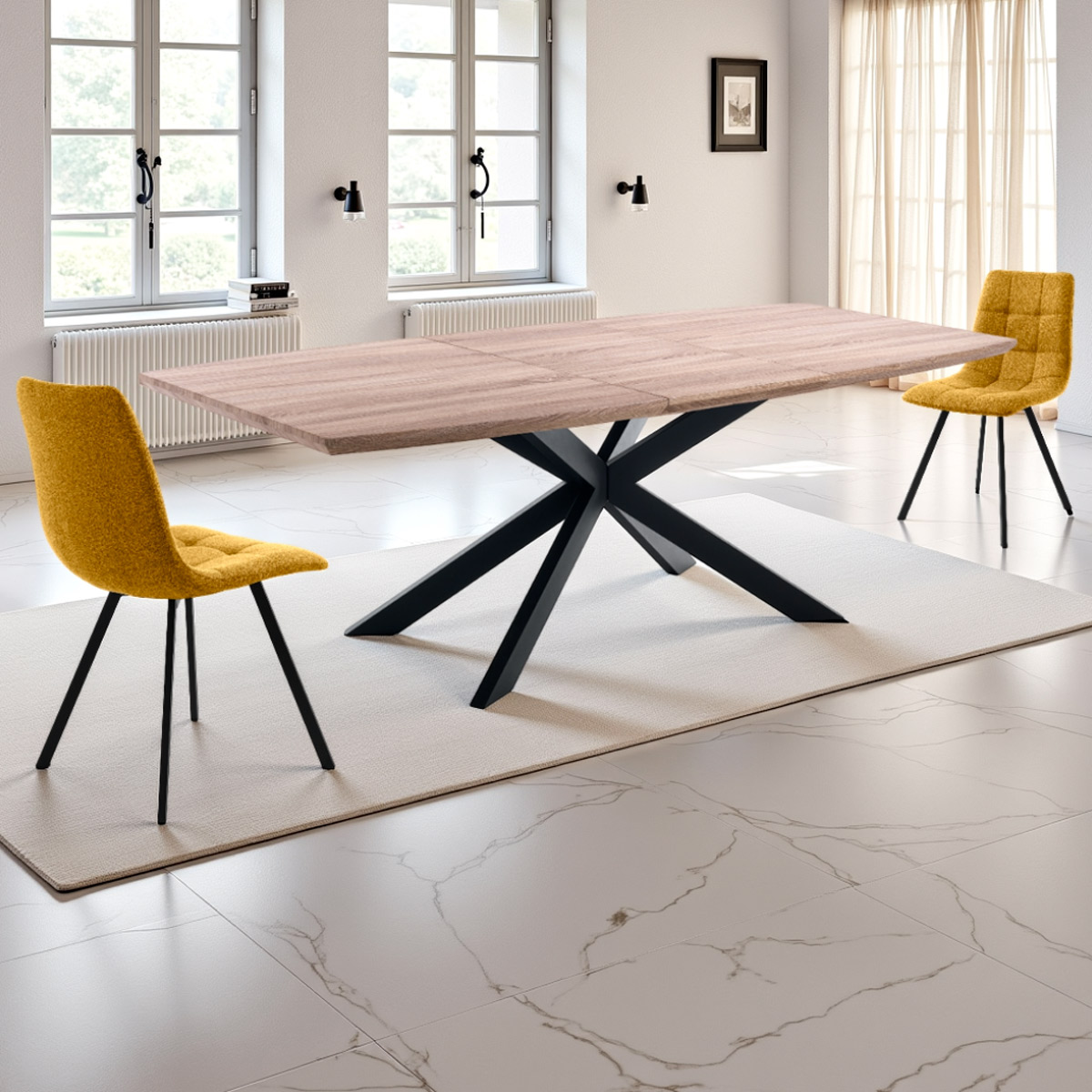 Table extensible Hics 5 plateau en chêne Jose en MDF finition chêne pieds en métal noir mat, 160-210 x 90 cm