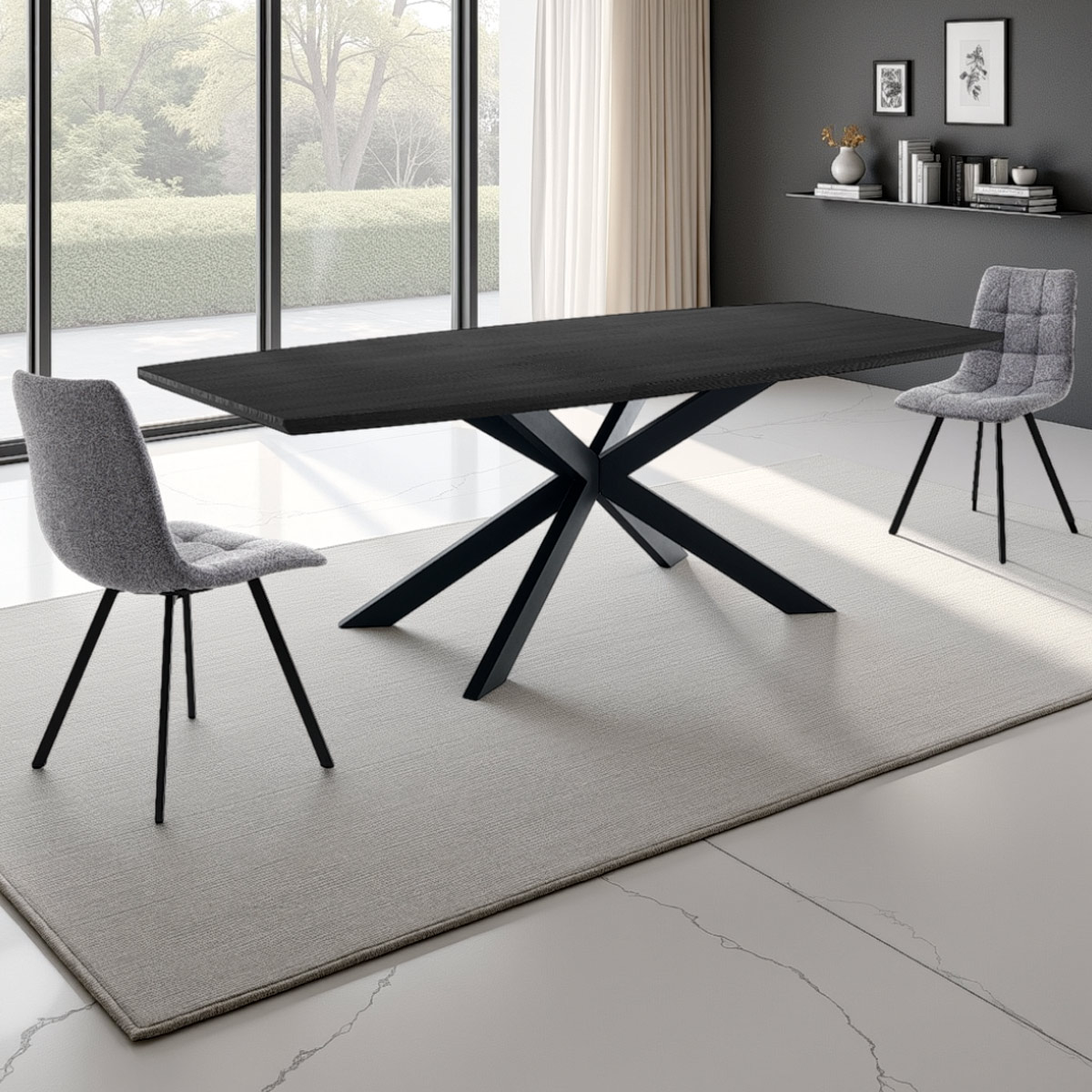 Table extensible Hics 4 modèle Jose plateau en MDF noir mat et pieds en métal noir mat, 160-210 x 90 cm