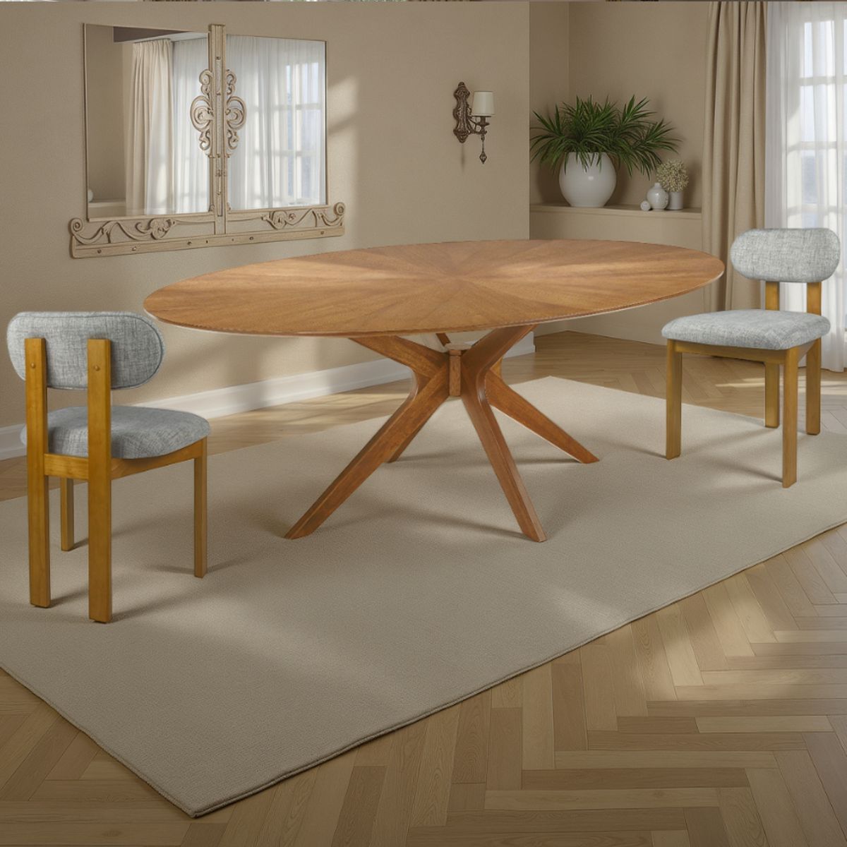 Table Tallin Chase en bois avec placage chêne et pieds en bois massif, Ø 190 x 110 cm