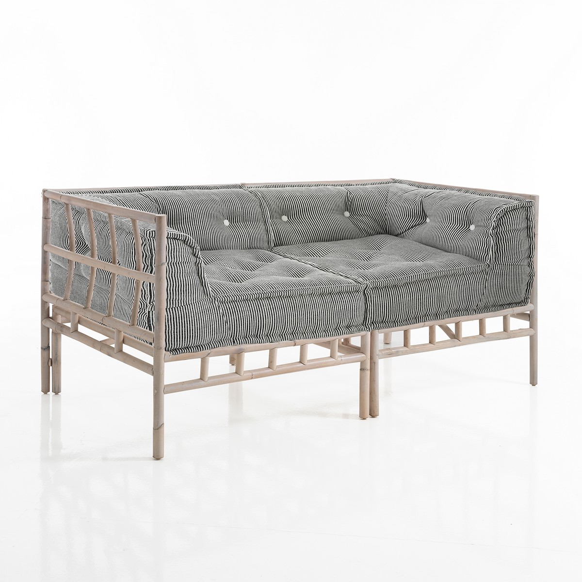 Canapé 2 places Julia-c en rotin blanchi. revêtement 100 % coton. gris foncé. 160 x 80 x H. 70 cm
