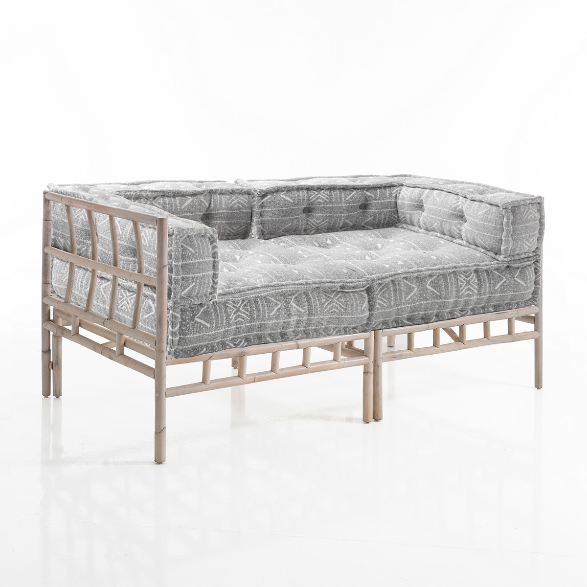 Julia – Canapé 2 places en rotin blanchi. revêtement 100 % coton. gris clair. 160 x 80 x H. 70 cm