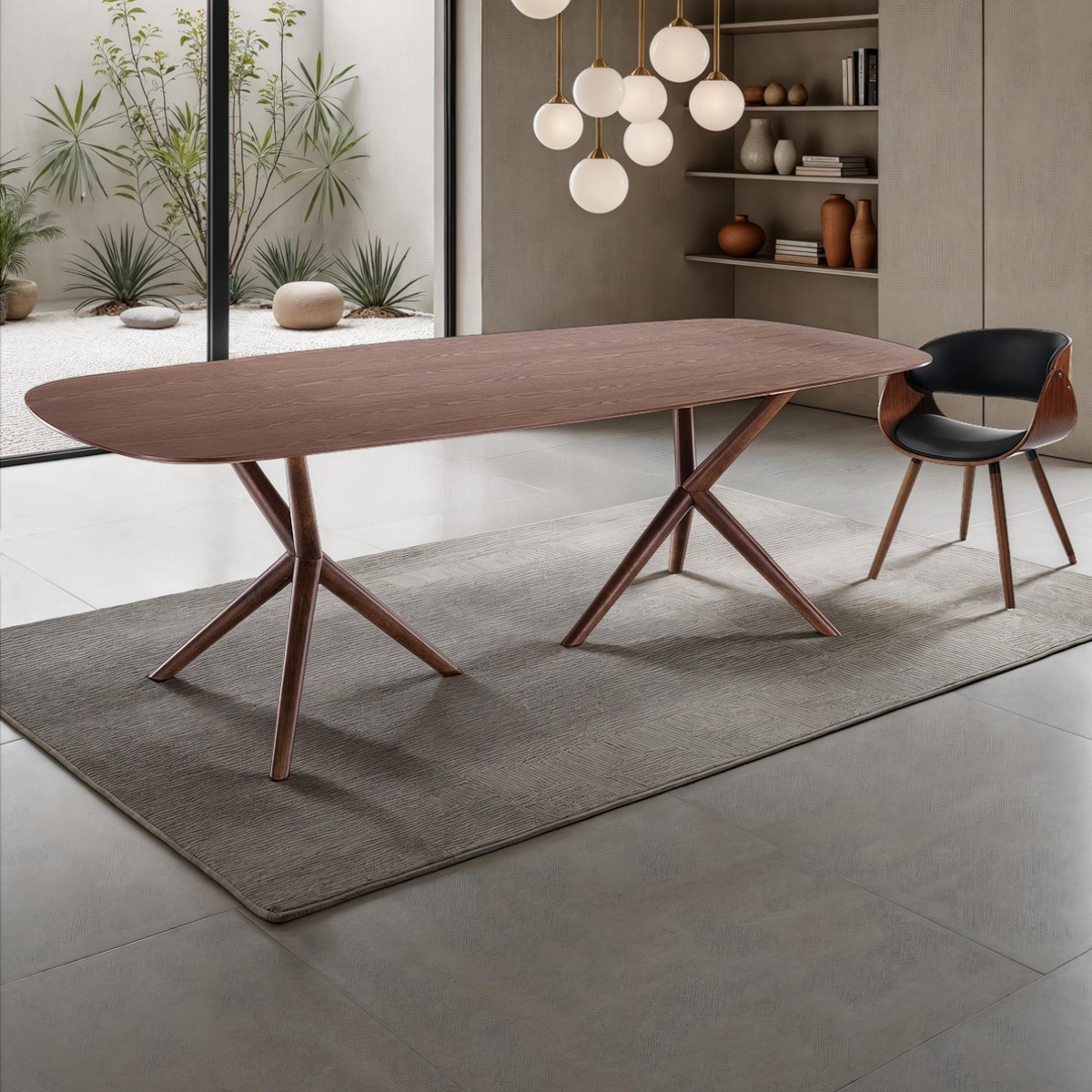 Table Copenhagen en bois massif avec plateau en MDF plaqué noyer foncé, 240 x 100 cm
